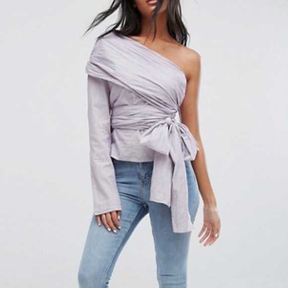 NWT Walter Baker one-shoulder self-tie blouse - Picture 3 of 6